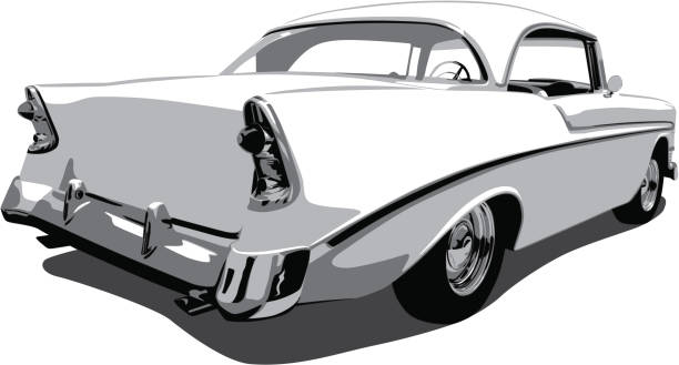 illustrazioni stock, clip art, cartoni animati e icone di tendenza di vettore chevrolet auto da anni'50 - porsche classic sports car obsolete