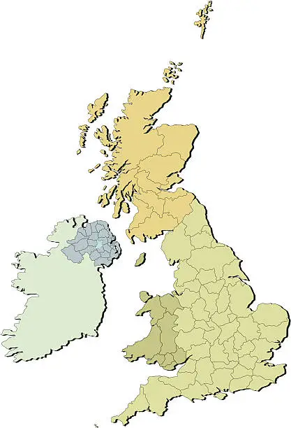 Vector illustration of UK countries and counties two