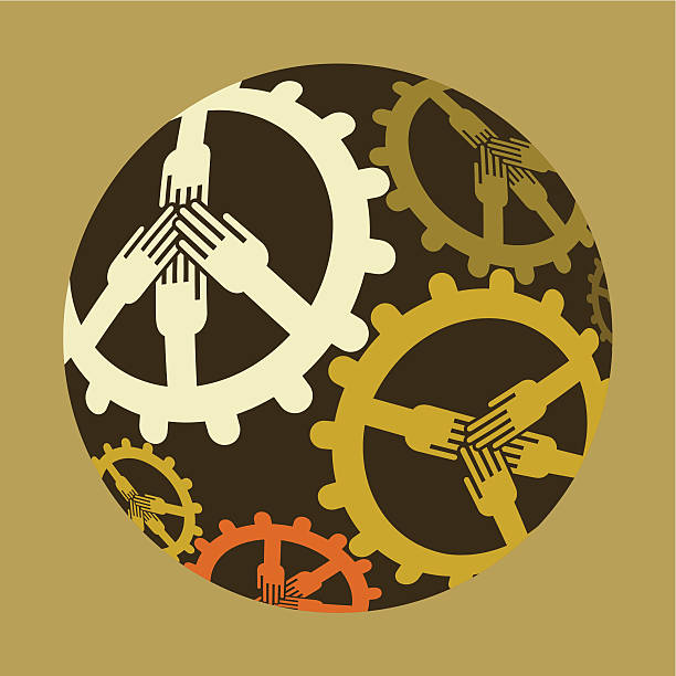 ilustrações de stock, clip art, desenhos animados e ícones de deixe ´ s paz mover o mundo - love teamwork cooperation machine