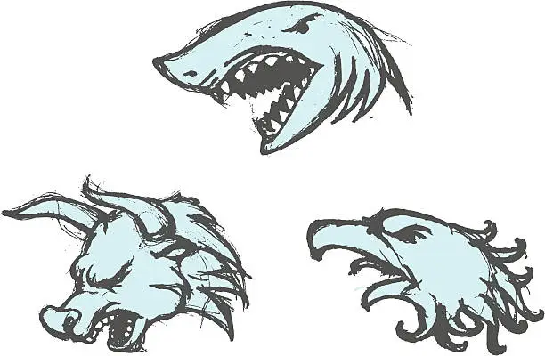Vector illustration of Sketchy Angry Animals