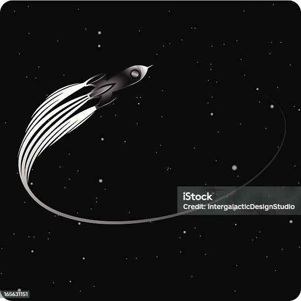 Retrò Rocketship - Immagini vettoriali stock e altre immagini di A forma di stella - A forma di stella, Astronomia, Bianco e nero