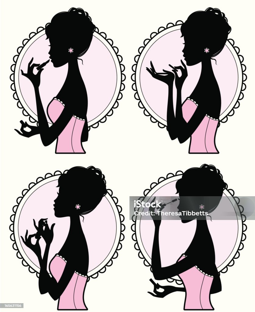 Girly Make Up Four images of a vintage style girl applying make up - lipstick, powder, mascara and perfume. Click below for more spa and beauty images Mascara stock vector