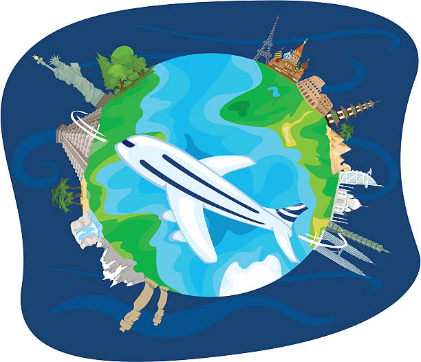 ilustrações de stock, clip art, desenhos animados e ícones de pode ligar para todo o mundo - travel earth airplane dubai
