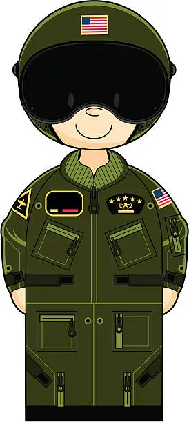 Vector illustration of USAF Pilot in Flight Suit and Helmet