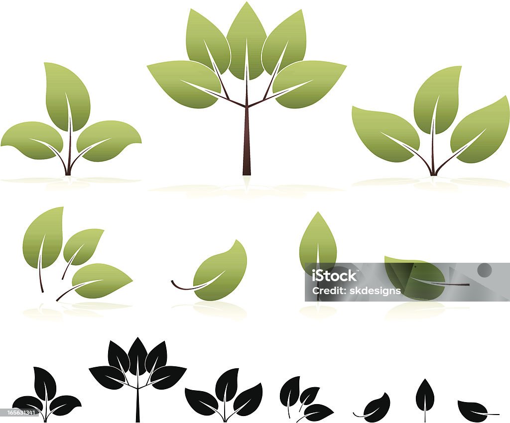Eco-foglie stilizzate e alberi elementi di Design, icone Set di - arte vettoriale royalty-free di Albero