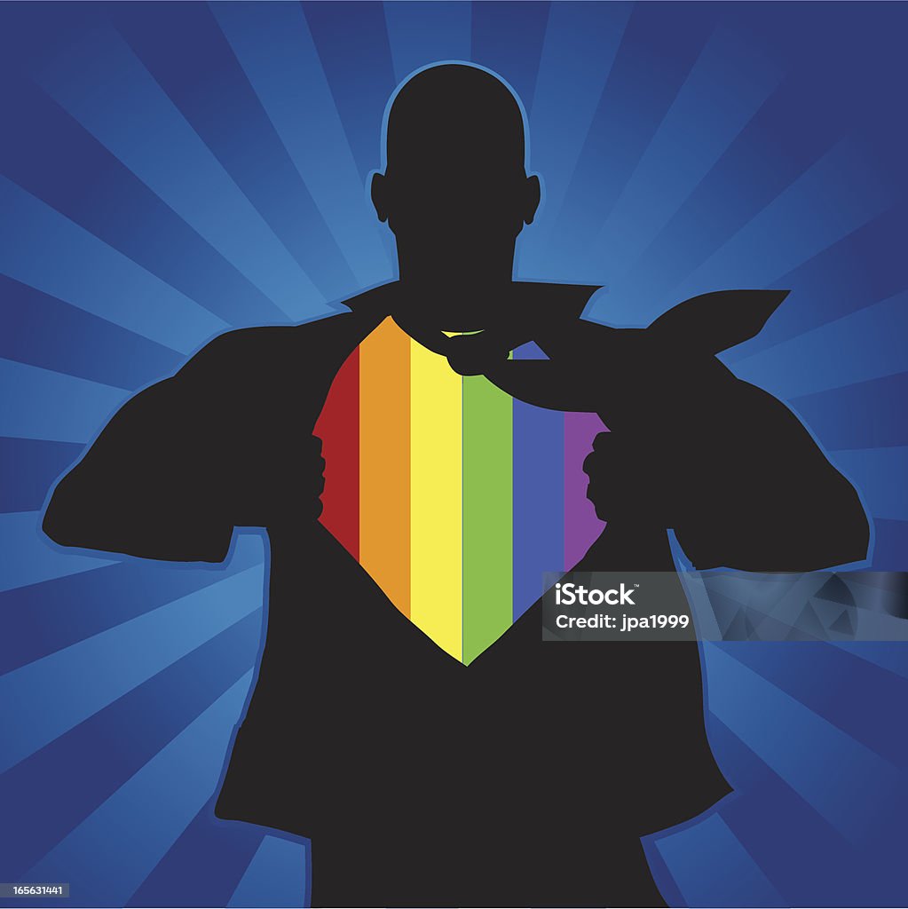 Gay man revealing his colors Gay man opening his suit and revealing rainbow colors. Gay Person stock vector