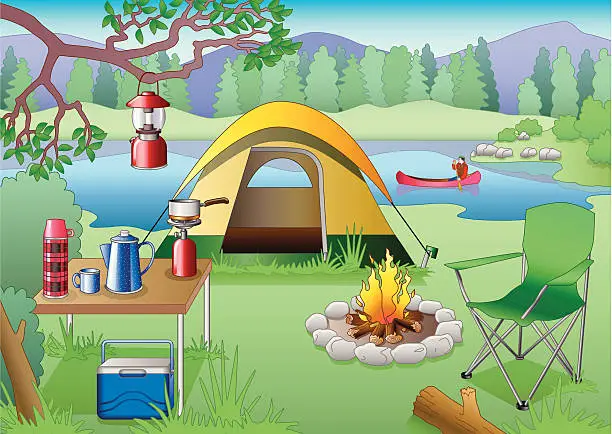 Vector illustration of camping scene