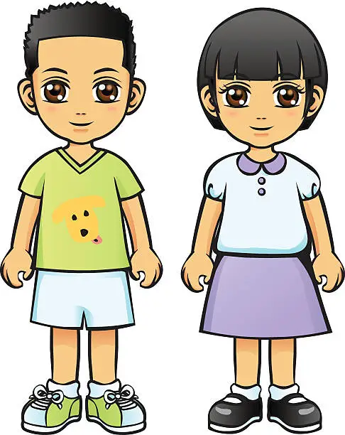 Vector illustration of Asian Boy and Girl