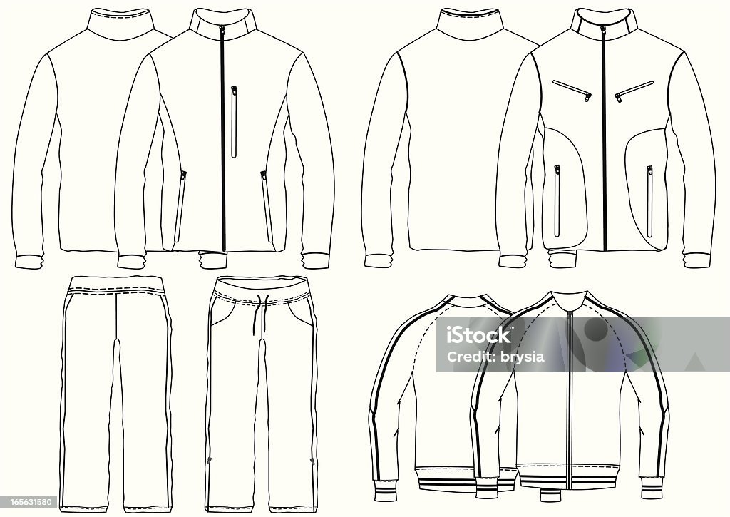 jacket/tracksuit set of fleece clothes/tracksuit outlines for textile design Tracksuit stock vector