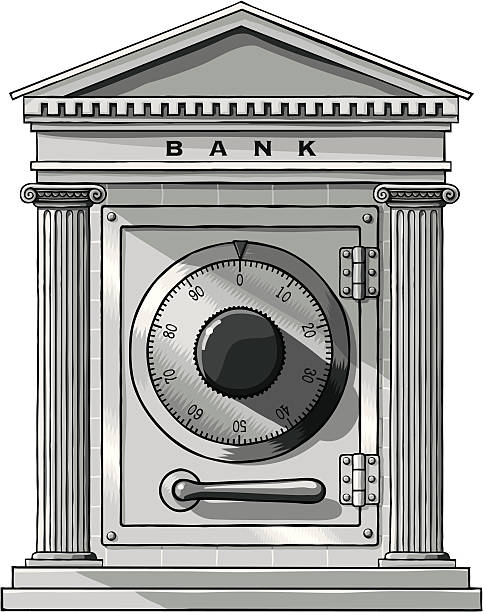 ilustrações de stock, clip art, desenhos animados e ícones de bank fachada com porta do cofre-forte - column ionic capital isolated