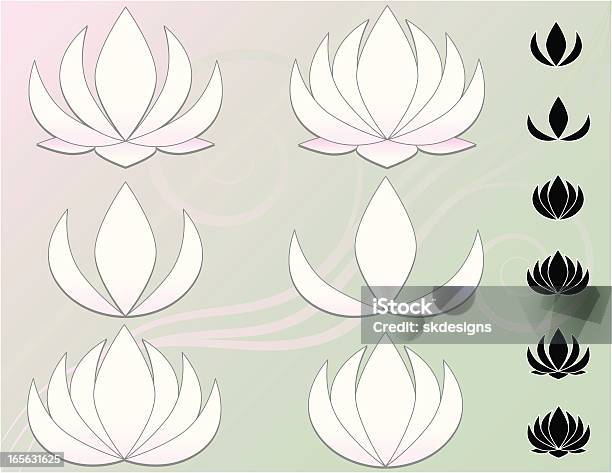 Lotus Flowers Water Lilies Set In Several Versions Icons Background Stock Illustration - Download Image Now