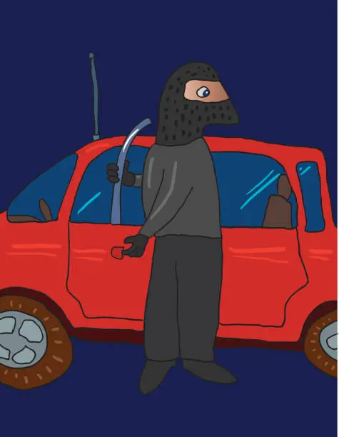 Vector illustration of Stealing a car