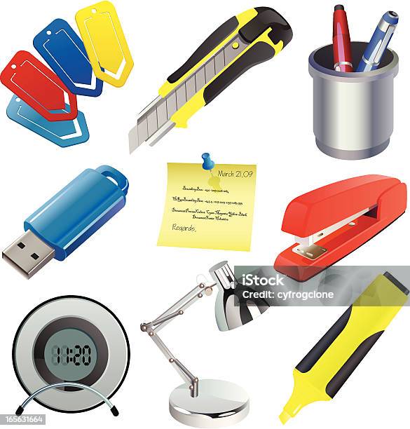 Zestaw Biura - Stockowe grafiki wektorowe i więcej obrazów Kabel USB - Kabel USB, Pamięć USB, Budzik