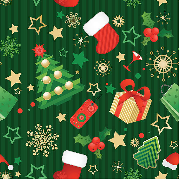 Christmas wallpaper - seamless Vector illustration of the seamless christmas wallpaper - green. christmas stocking background stock illustrations