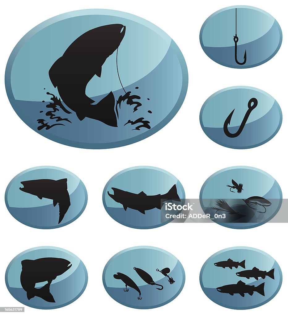 & icônes de pêche à la truite, le saumon - clipart vectoriel de Saumon - Animal libre de droits