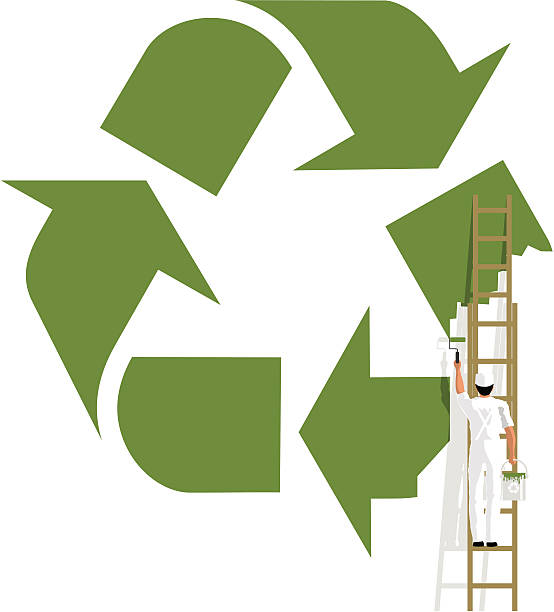 illustrazioni stock, clip art, cartoni animati e icone di tendenza di dipingere un simbolo del riciclaggio - vector illustration and painting environmental conservation arrow sign