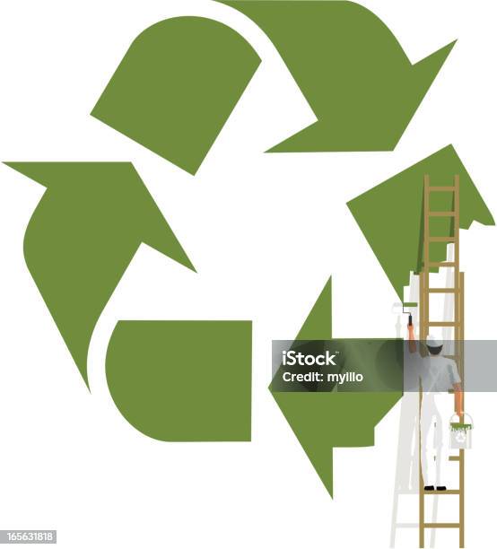 Painting A Recycling Symbol Stock Illustration - Download Image Now - Environmental Conservation, Adult, Arrow Symbol