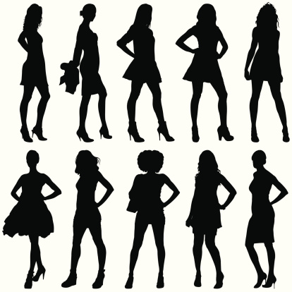 ZOOM IN to check out the detail. This is a great set of Fashionable Women Silhouettes. This illustration is perfect for a variety of different design projects. This file has been layered and grouped for easy editing. This file includes a large JPG file, an ai V10 file, and an eps file.