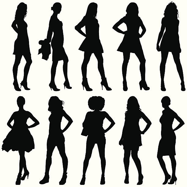 Fashionable Women Silhouettes ZOOM IN to check out the detail. This is a great set of Fashionable Women Silhouettes. This illustration is perfect for a variety of different design projects. This file has been layered and grouped for easy editing. This file includes a large JPG file, an ai V10 file, and an eps file. haute couture stock illustrations