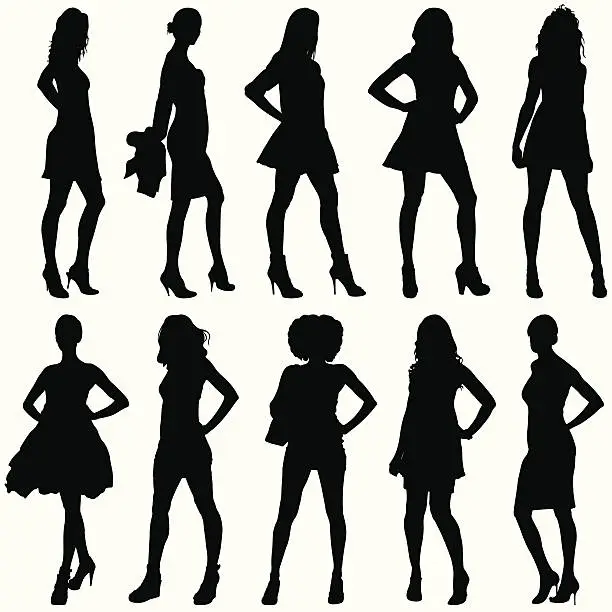 Vector illustration of Fashionable Women Silhouettes