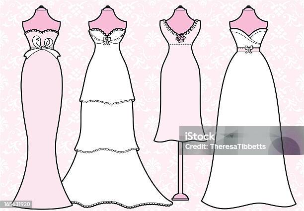 Ilustración de Girly Vestidos De Boda y más Vectores Libres de Derechos de Vestido de novia - Vestido de novia, Boda, Viñeta
