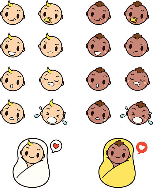 ilustrações de stock, clip art, desenhos animados e ícones de cute bebê rostos ícone conjunto de ícones emotivos - sadness depression smiley face happiness