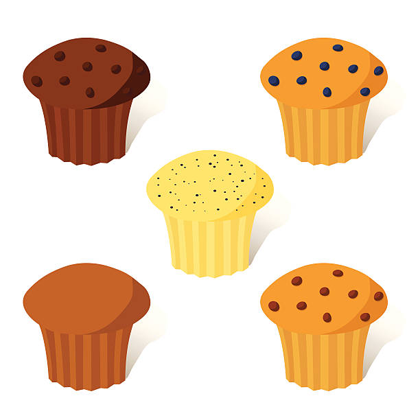 Muffins A variety of muffins, each on their own layer for easy editing in your vector program: double chocolate, blueberry, lemon poppyseed, bran, and chocolate chip. poppy seed stock illustrations