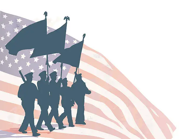 Vector illustration of Honor guard and US flag
