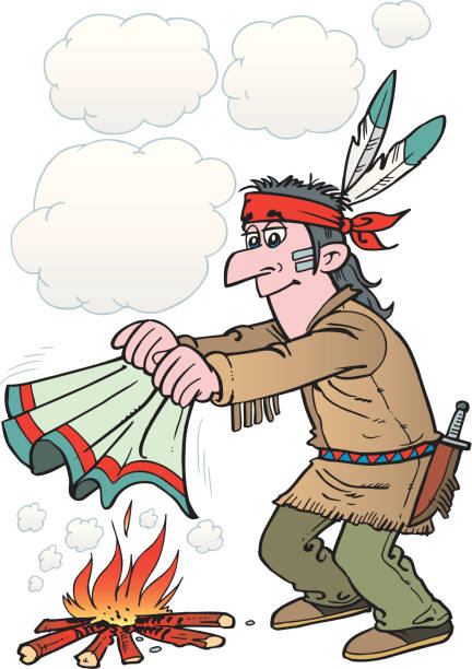 Indian and smoke signals An a vector illustration of Indian and smoke signals. smoke signal stock illustrations