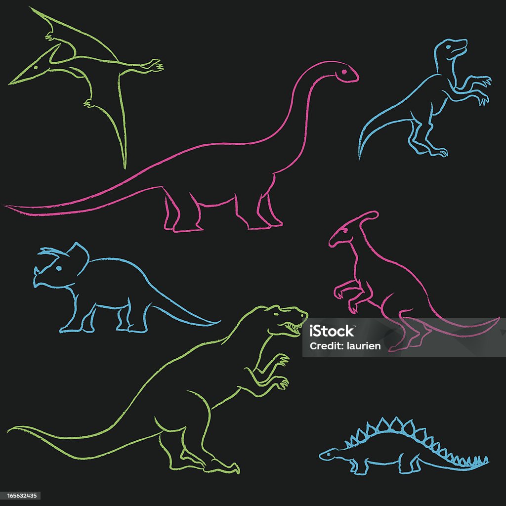 Chalk Dinosaurs Hand drawn neon chalk dinosaurs. Dinosaur stock vector