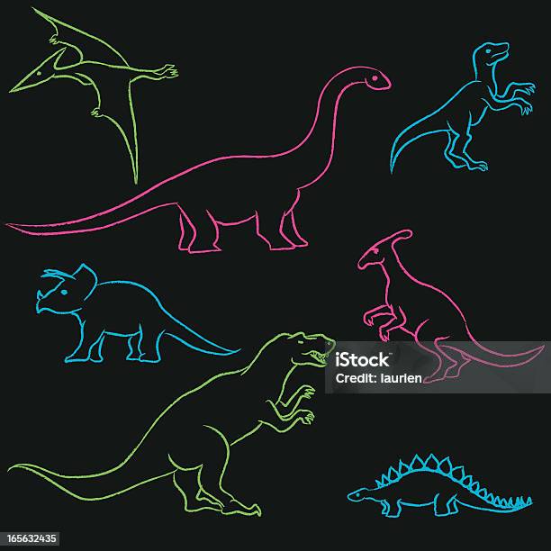 Chalk Dinosaurs Stock Illustration - Download Image Now - Dinosaur, Velociraptor, Animal