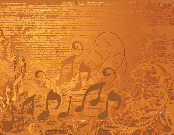 Musical Grunge Background treble clef and music notes vector art illustration