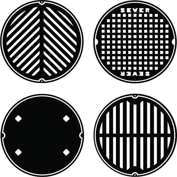 Manhole (sewer) covers Four different styles of manhole covers. manhole stock illustrations