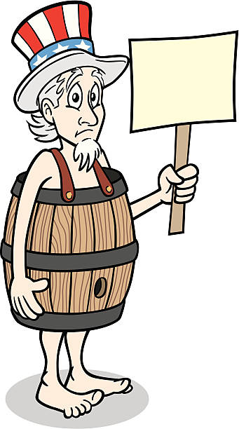 Poor Uncle Sam Great illustration of poor Uncle Sam wearing a barrel. Perfect for an illustration of the economy. Hand holding sign can easily be removed. EPS and JPEG files included. Be sure to view my other illustrations, thanks! uncle sam broke stock illustrations
