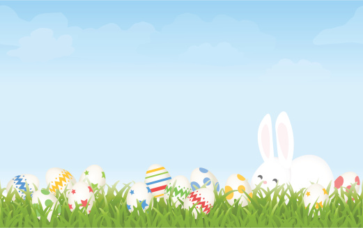 Easter Egg Hunt Morning with Cartoon Bunny and Eggs Background