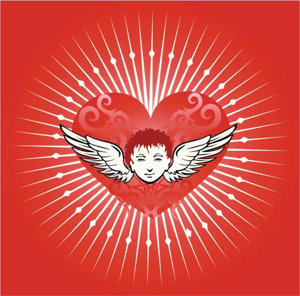 Vector illustration of cherub heart and tribal decoration