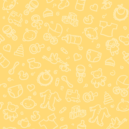 seamless pattern with baby boy and baby girl related hand drawn elements