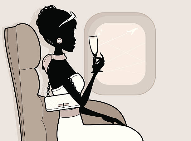 illustrations, cliparts, dessins animés et icônes de première classe de voyage - femme voyage avion