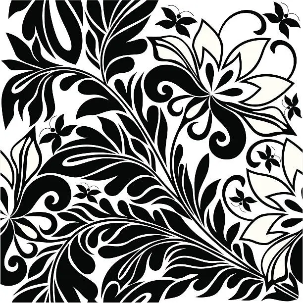 Vector illustration of BW floral tile