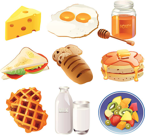 ilustraciones, imágenes clip art, dibujos animados e iconos de stock de el desayuno - pancake illustration and painting food vector