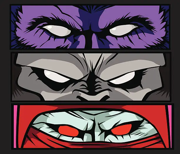Vector illustration of Three cartoons of monster eyes