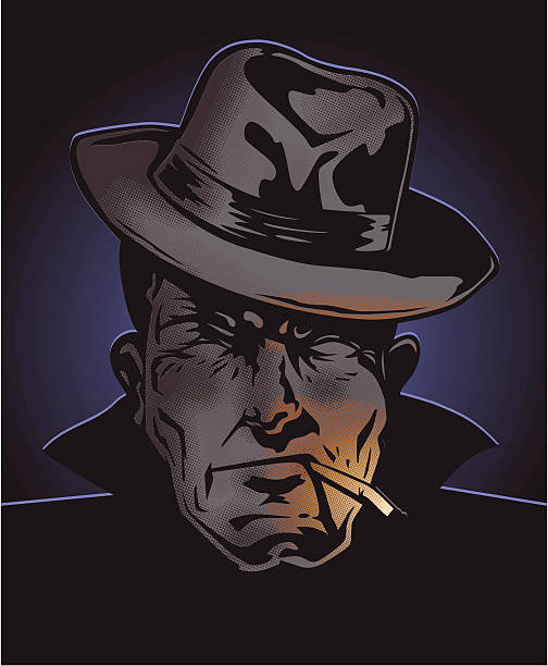 ilustraciones, imágenes clip art, dibujos animados e iconos de stock de hervida detective de estilo de 50 - men fedora hat 1940s style