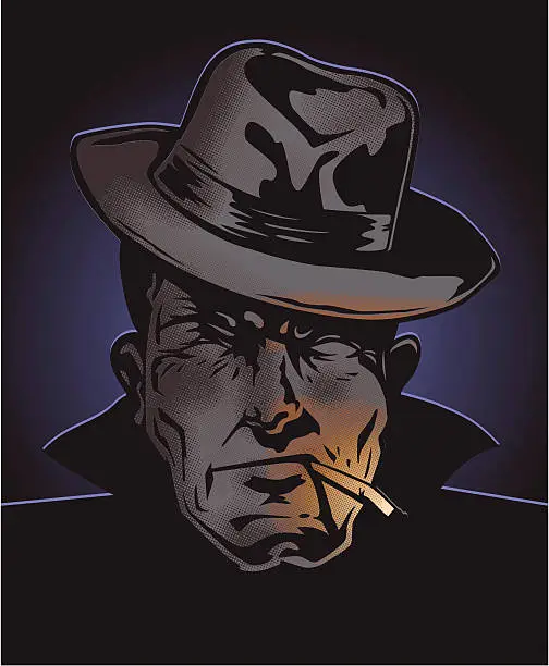 Vector illustration of hard boiled detective 50's style