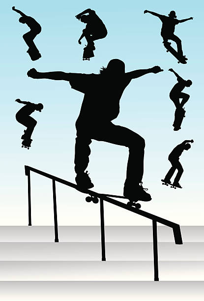 ilustrações de stock, clip art, desenhos animados e ícones de skate - skateboarding skateboard silhouette teenager