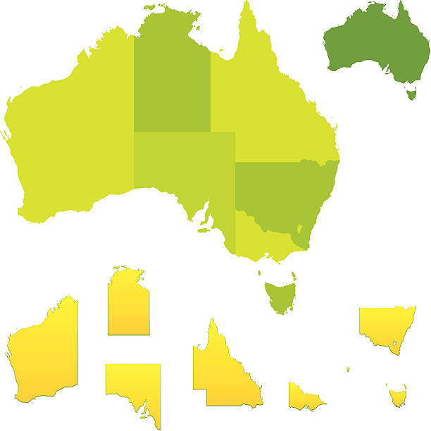 Australia "Illustration of Australia, including all six states and two territories. Global colours are easily changed." new south wales stock illustrations