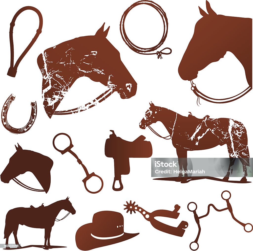 Pferd und West Riding Silhouetten-Set - Lizenzfrei Hufeisen Vektorgrafik