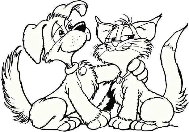 Vector illustration of Dog and cat are in love