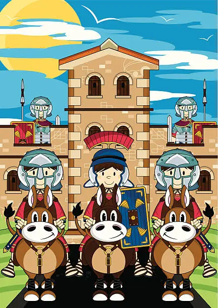 Vector illustration of Roman Soldiers & Gladiators at Fort