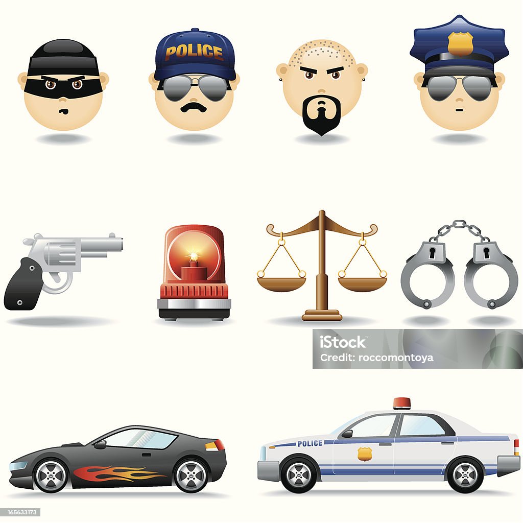 Ensemble d'icônes et de la Police et la petite délinquance - clipart vectoriel de Adulte libre de droits