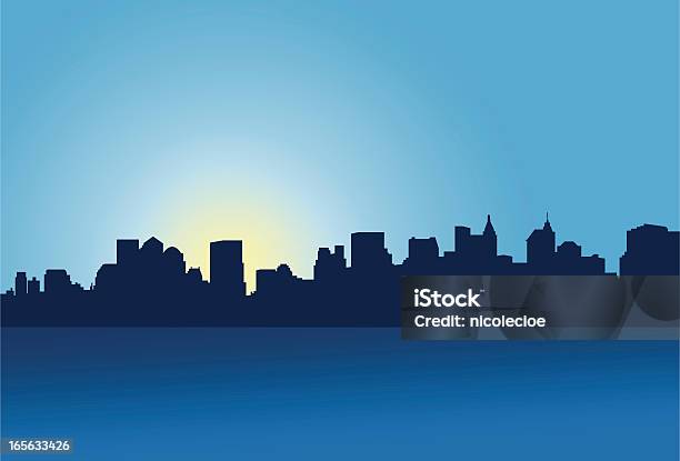 Inferiore Sullo Skyline Di Manhattan - Immagini vettoriali stock e altre immagini di Acqua - Acqua, Alba - Crepuscolo, Ambientazione esterna